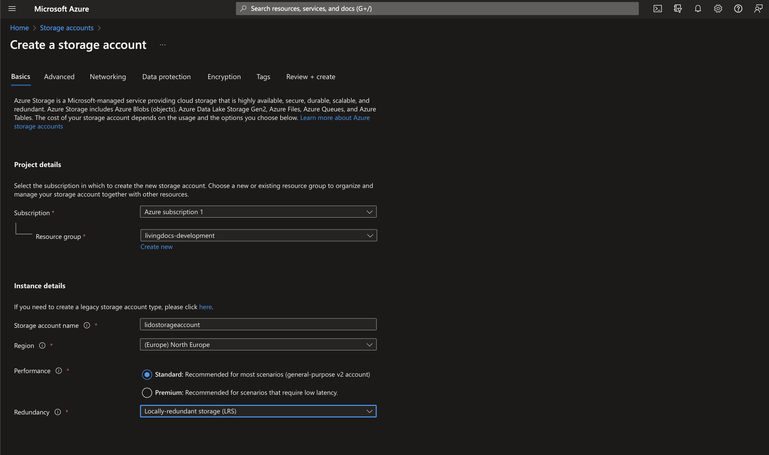 Create an Storage Account in Azure Portal