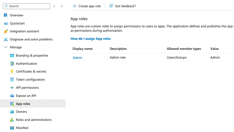 Create app role in registered app