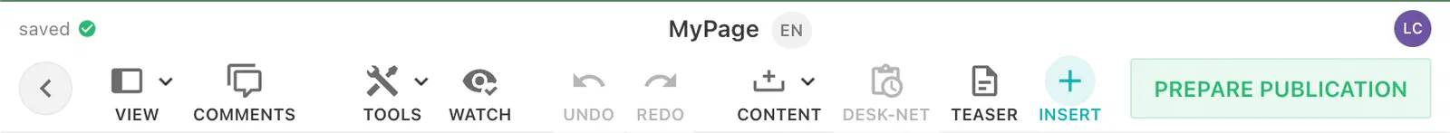 Teaser button in toolbar