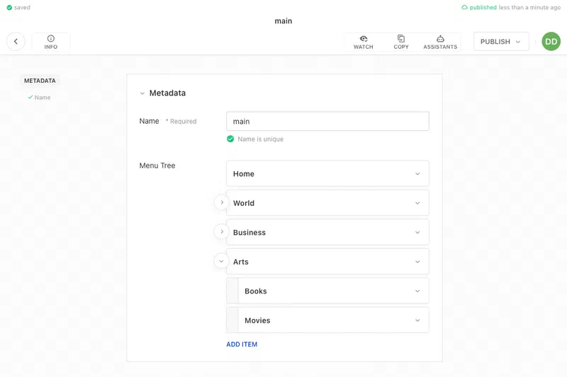 Menu Metadata View