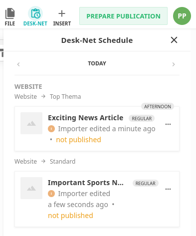 Desk-Net Schedule side panel in Livingdocs