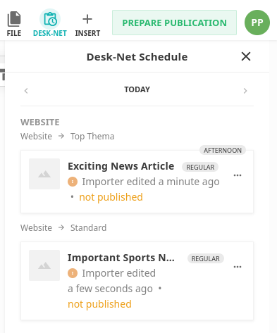 Kordiam Schedule side panel in Livingdocs