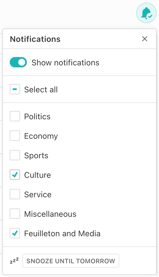 News Agency Notifications Settings