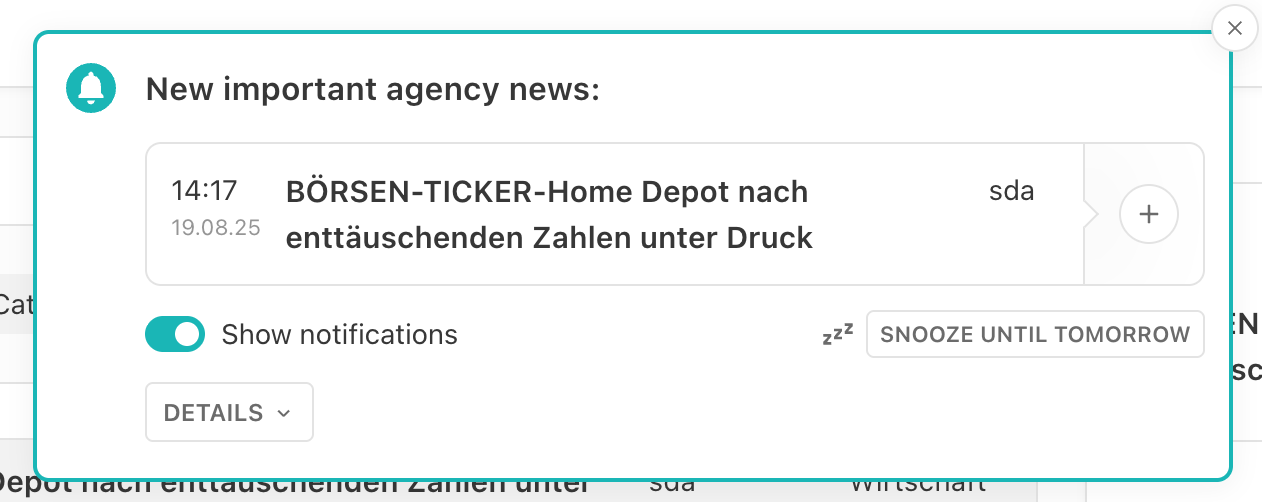 News Agency Notifications