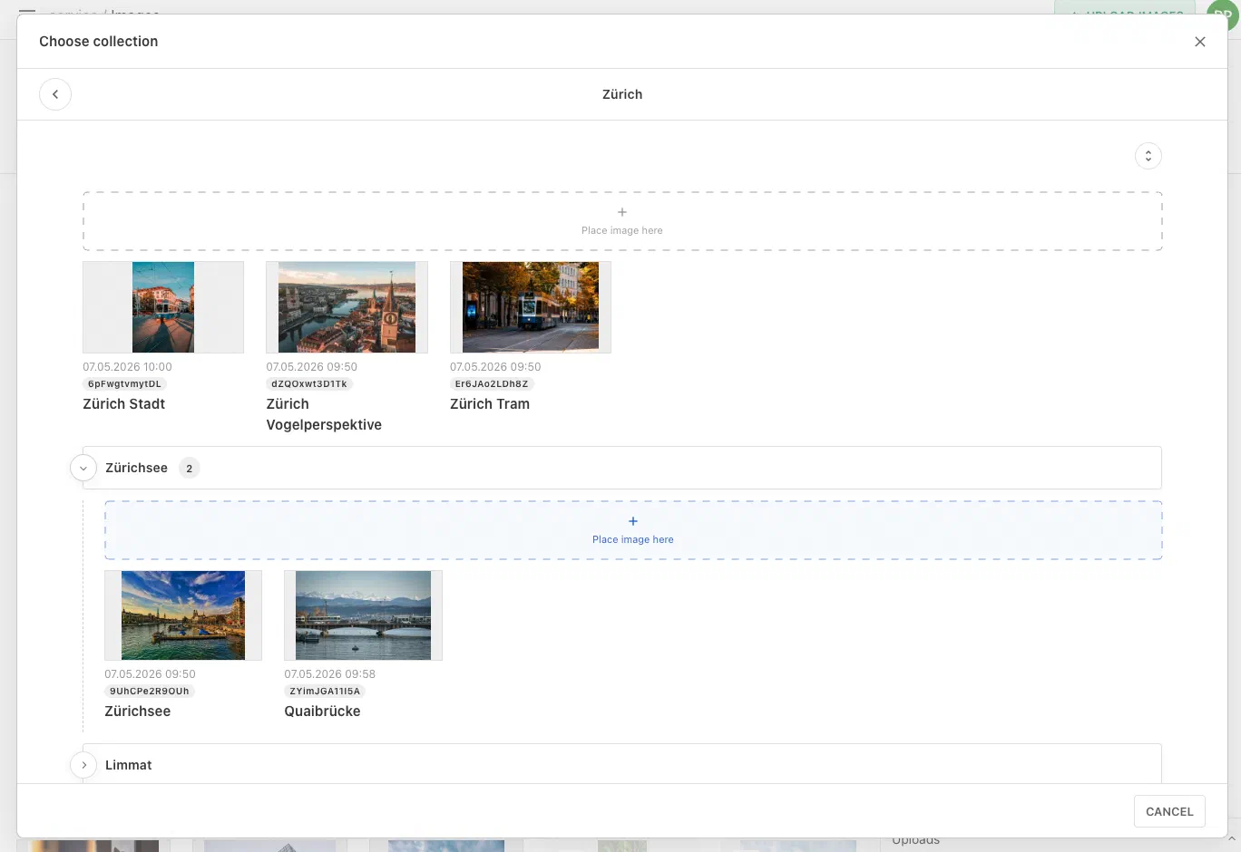 Image Collection Dialog, that opens when adding images from the media library to it.