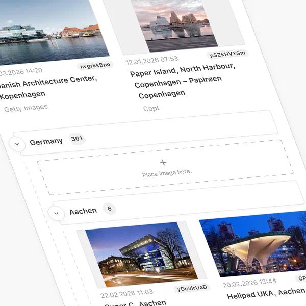 Image Collections showing grouped images with drag-and-drop zones