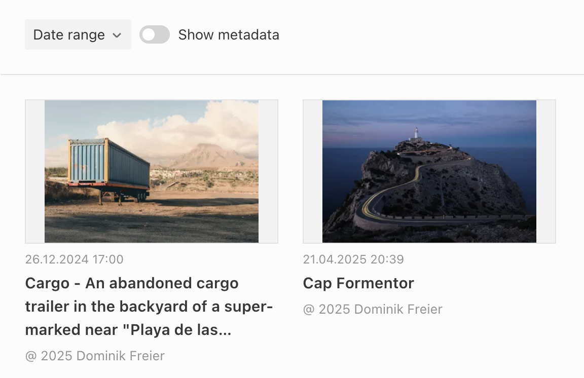 Image cards showing a title, date, credit line, but no additional metadata