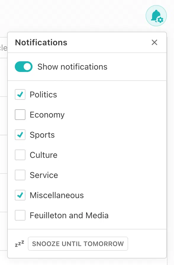 News Agency Notification Settings