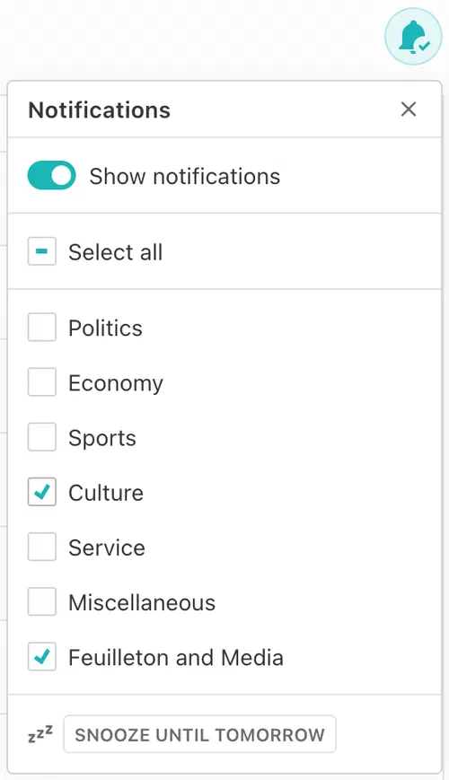 News Agency Notifications Preferences