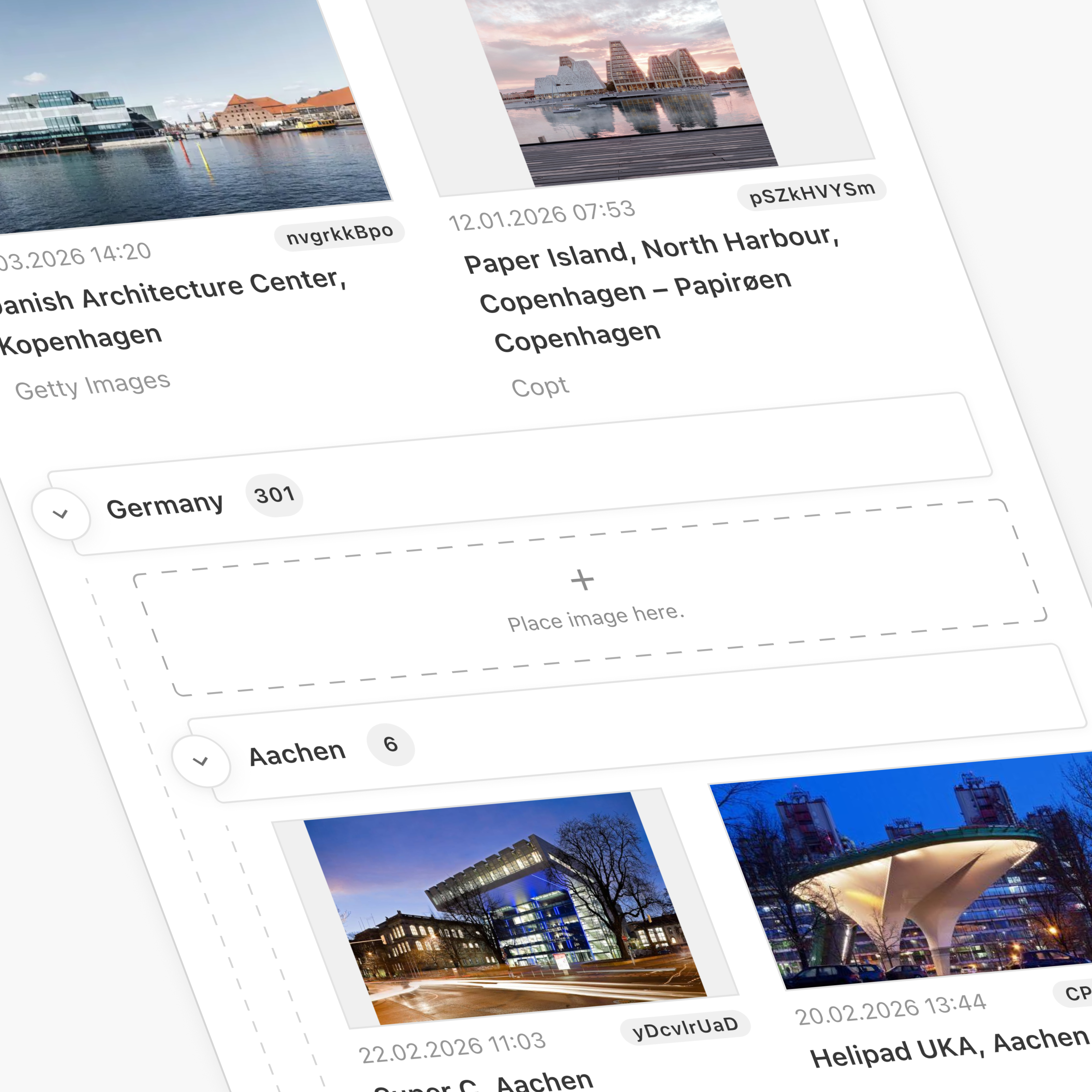 Image Collections showing grouped images with drag-and-drop zones