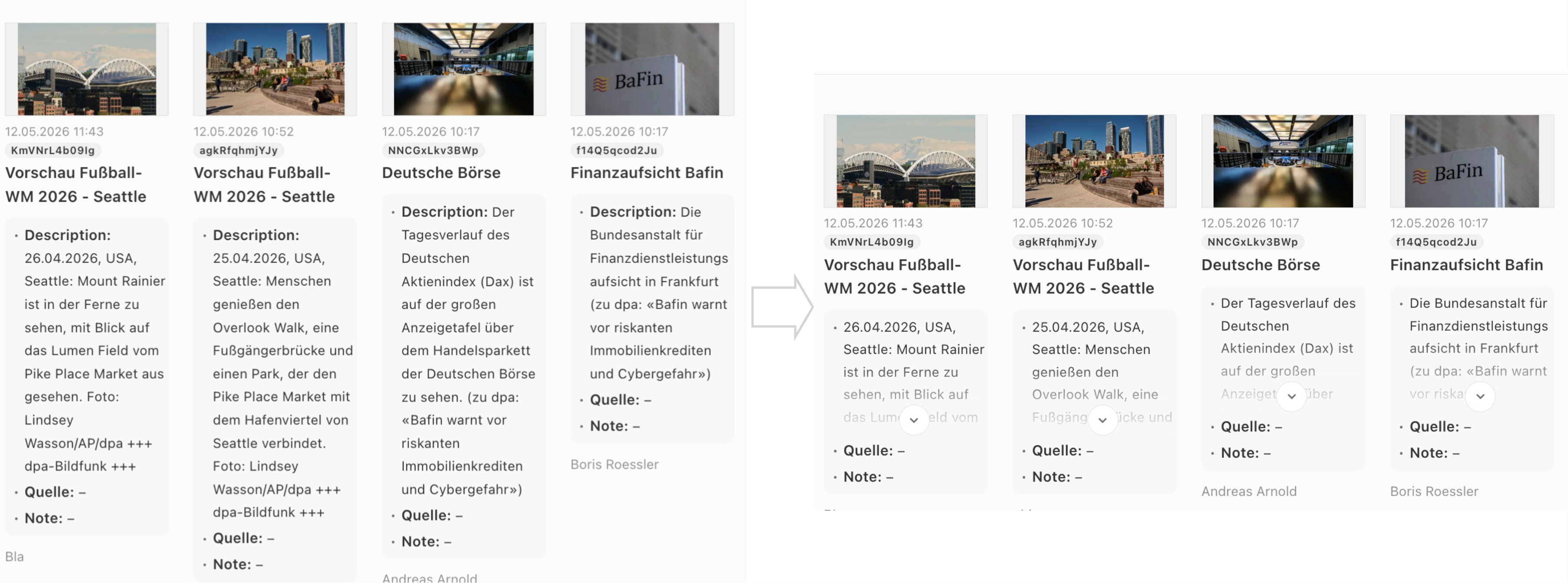 Media library image card before and after hiding labels and limiting line count