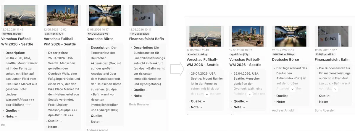 Media library image card before and after hiding labels and limiting line count