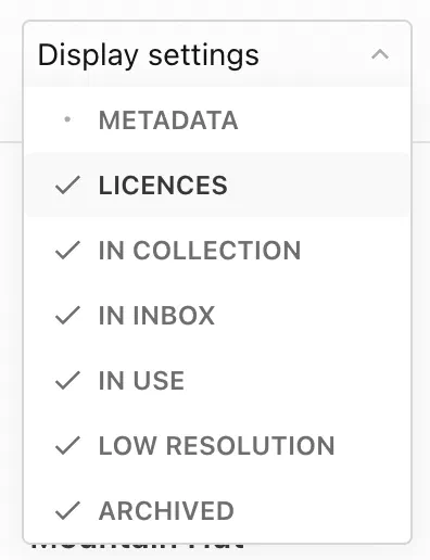 Display Settings dropdown on a Media Library dashboard