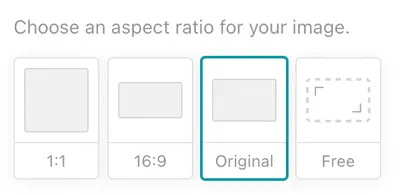 Aspect ratio picker with 1:1, 16:9, Original and Free options