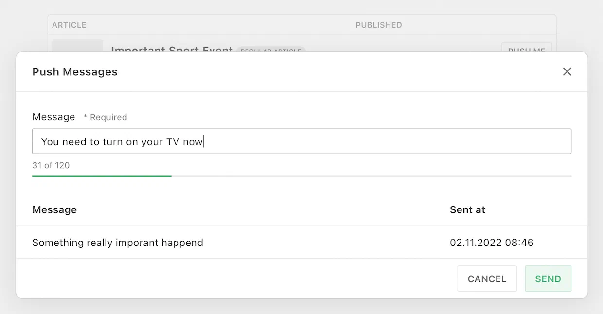 Push Messages Dialog Form
