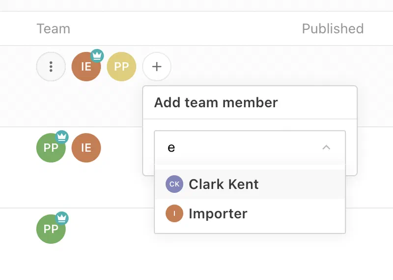 Team plugin in the Table Dashboard