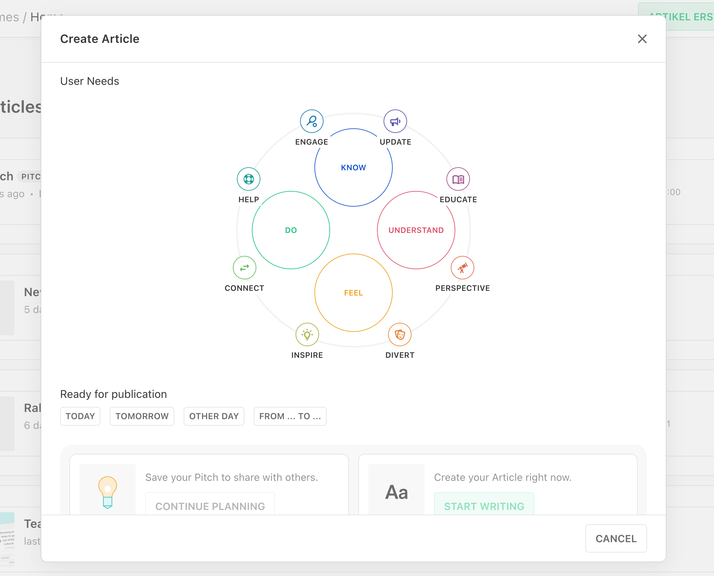 User Needs plugin in Creation Flow