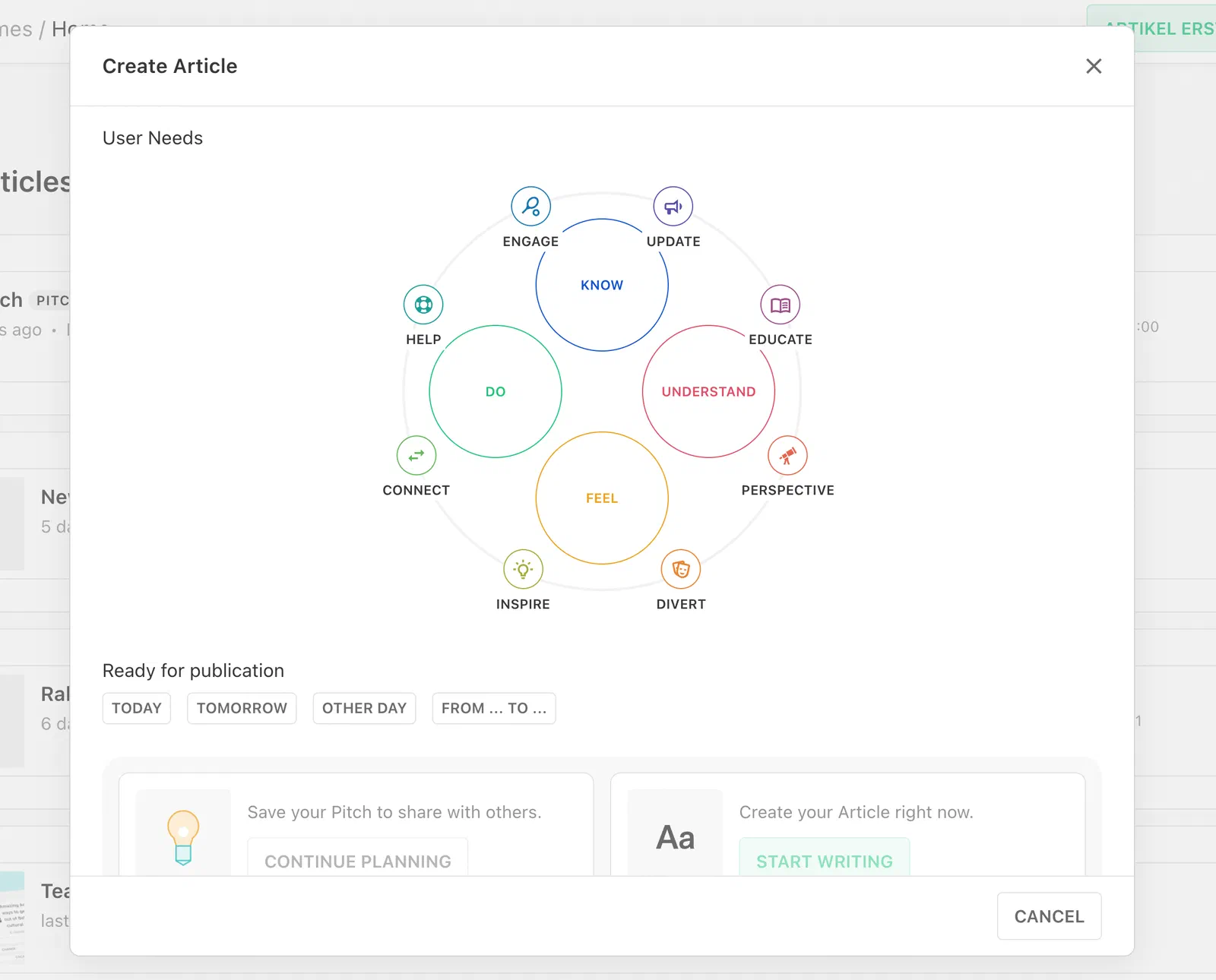 User Needs plugin in Creation Flow
