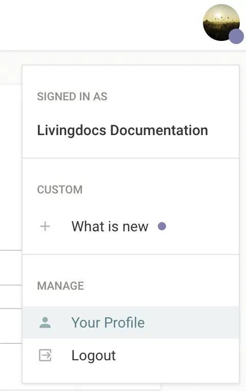 Custom user menu