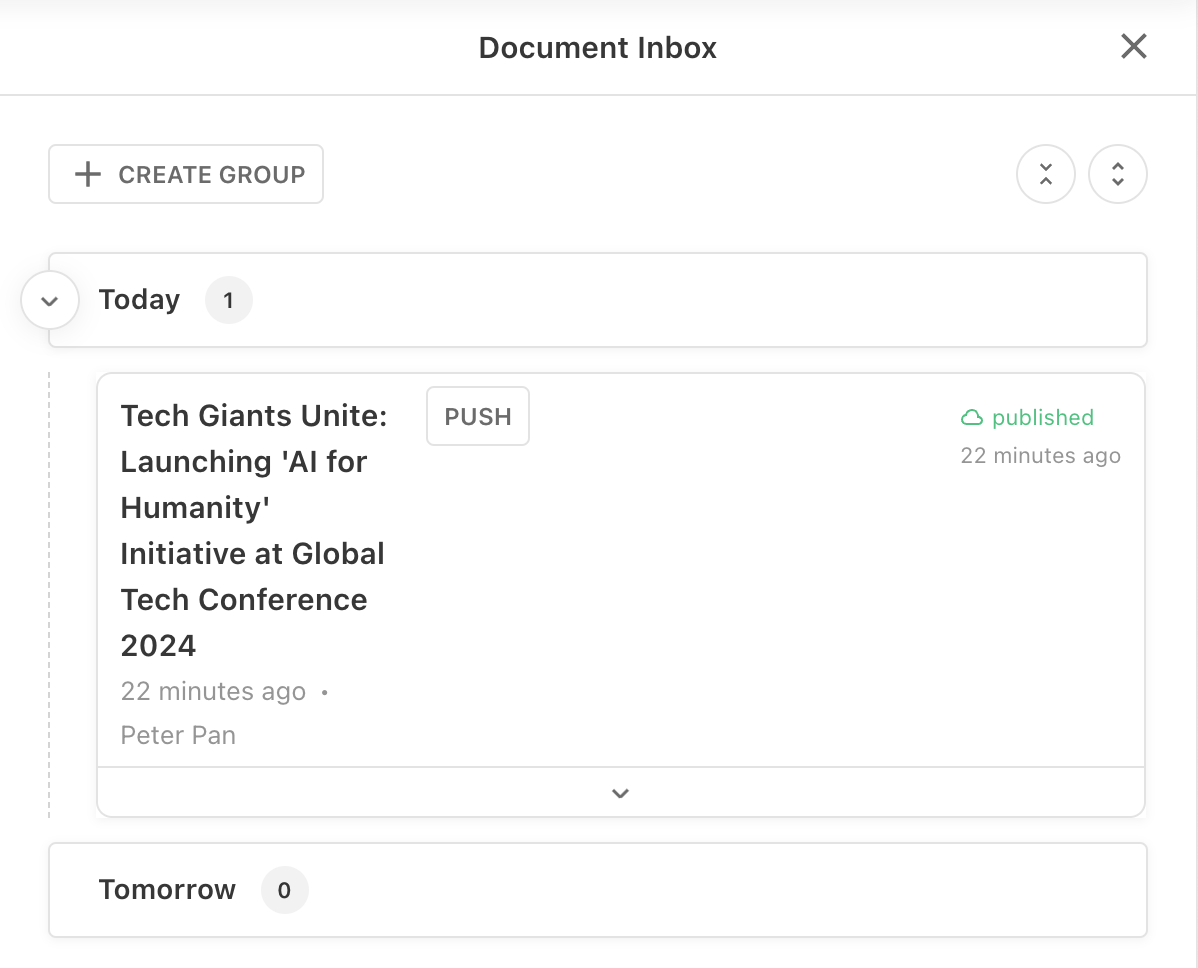 Inbox sidepanel with documents and groups